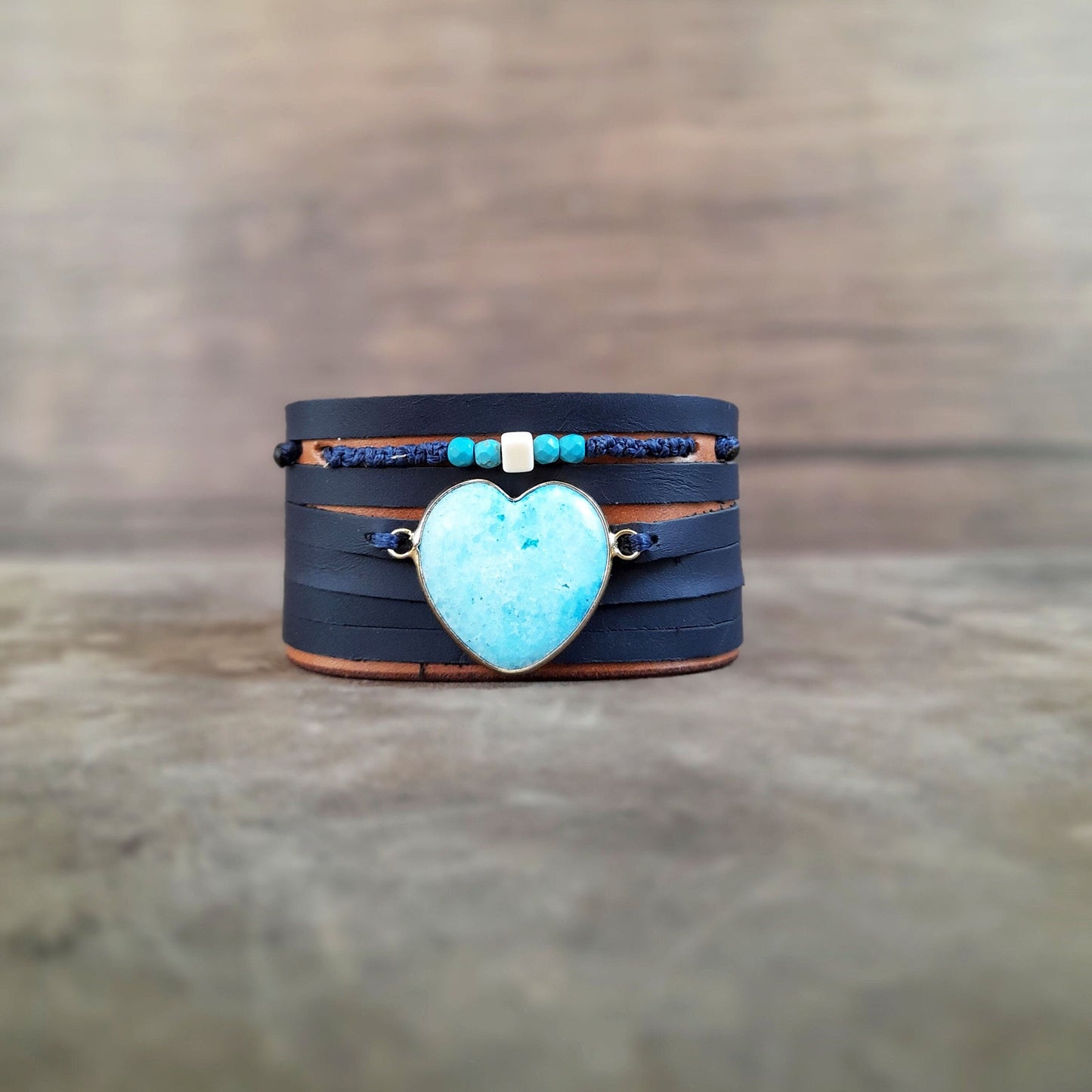 Amazonite Heart Leather Bracelet