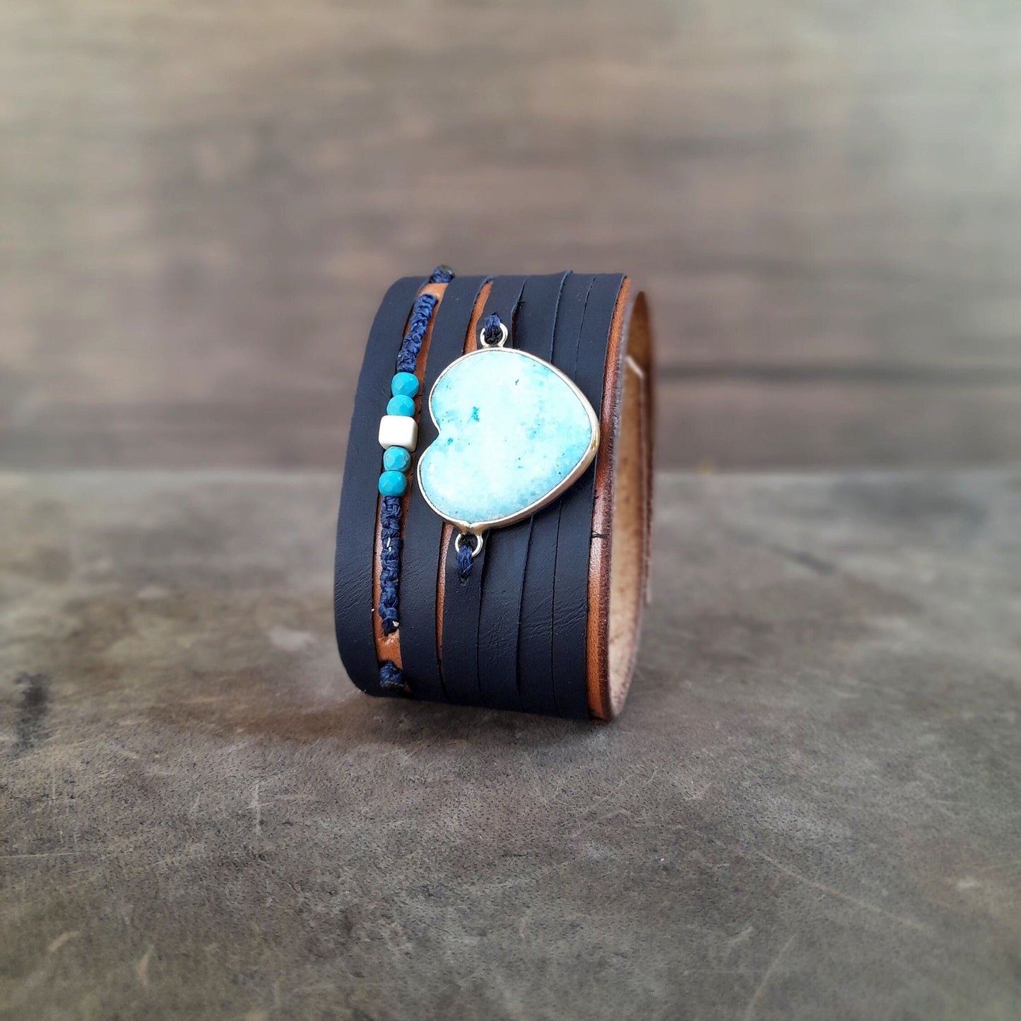 Amazonite Heart Leather Bracelet