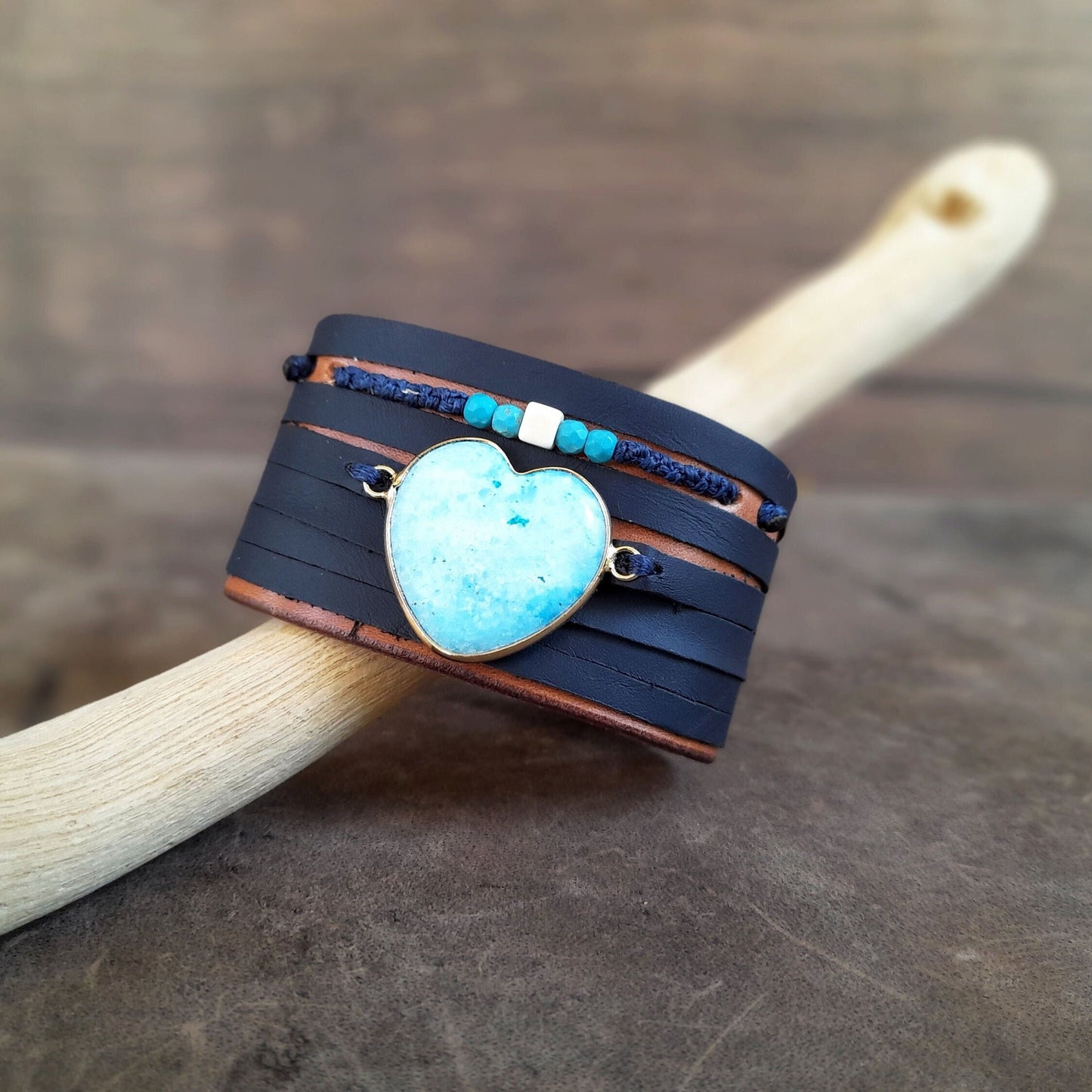 Amazonite Heart Leather Bracelet