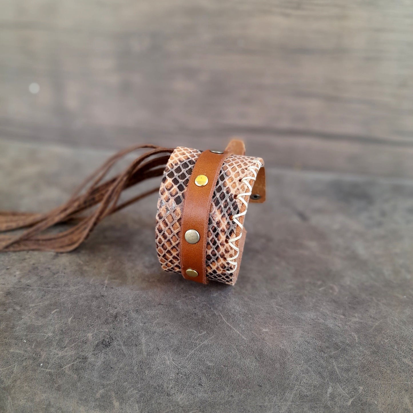 Animal Print Long Fringe Cuff Bracelet