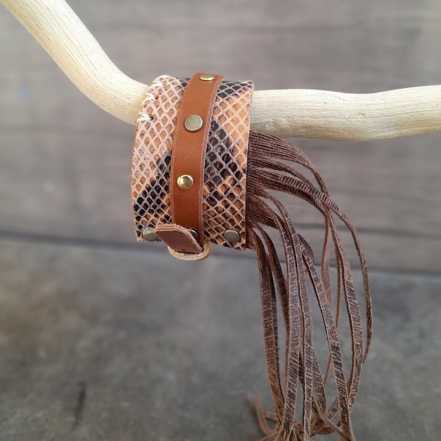 Animal Print Long Fringe Cuff Bracelet