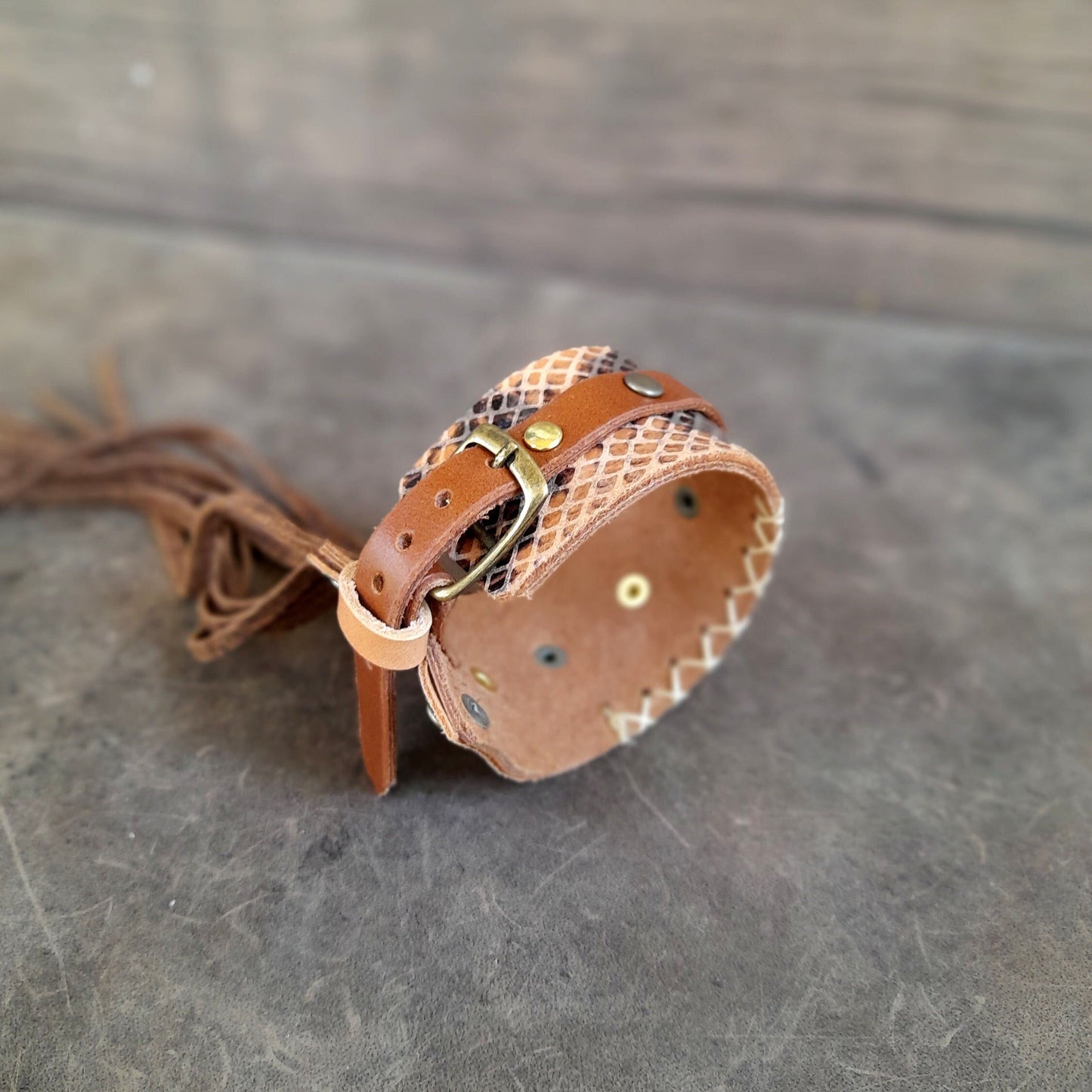 Animal Print Long Fringe Cuff Bracelet