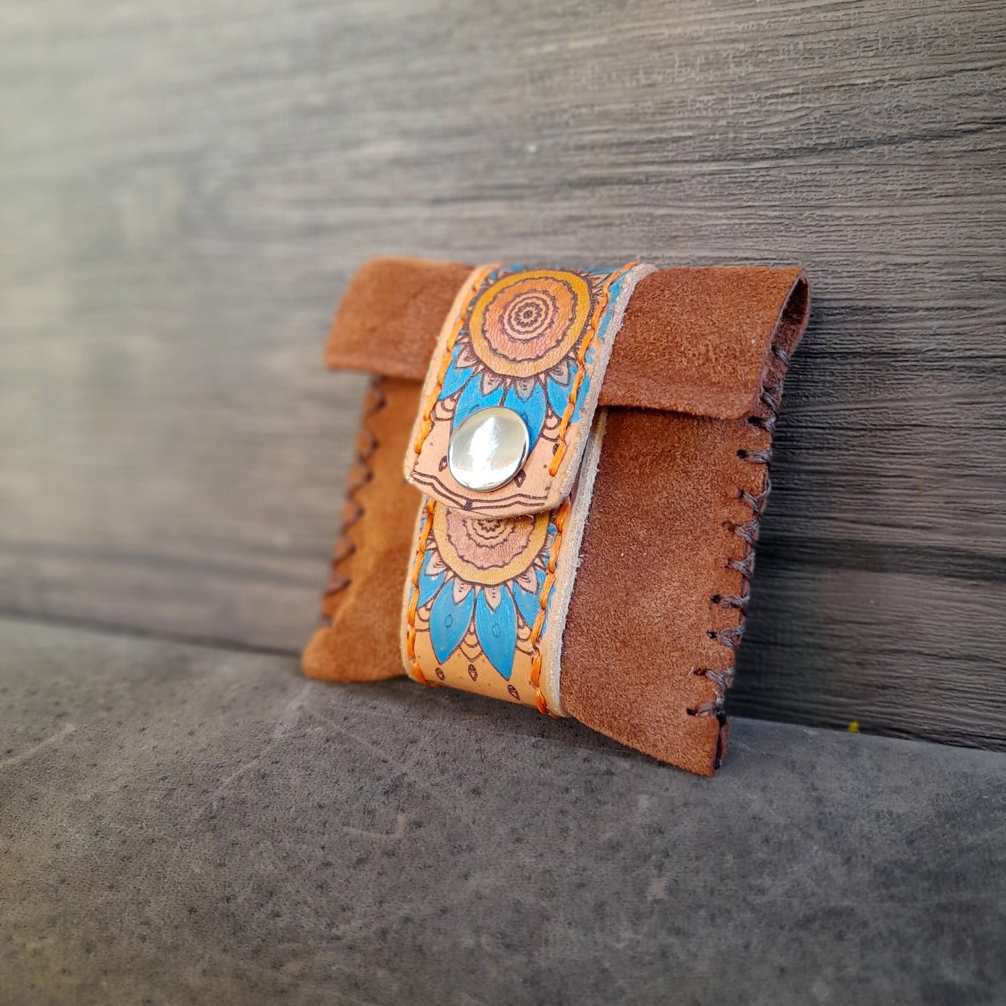 Hand Painted Brown Suede Coin Pouch