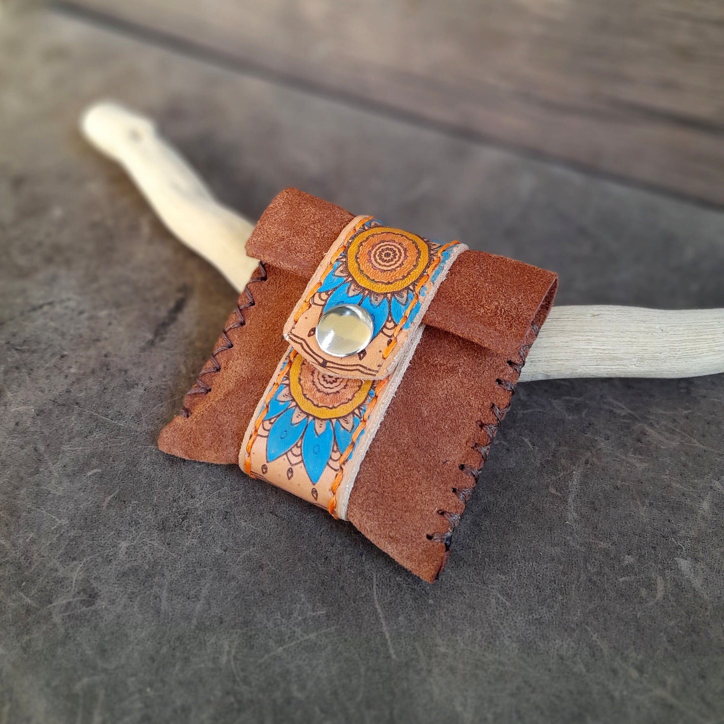 Hand Painted Brown Suede Coin Pouch