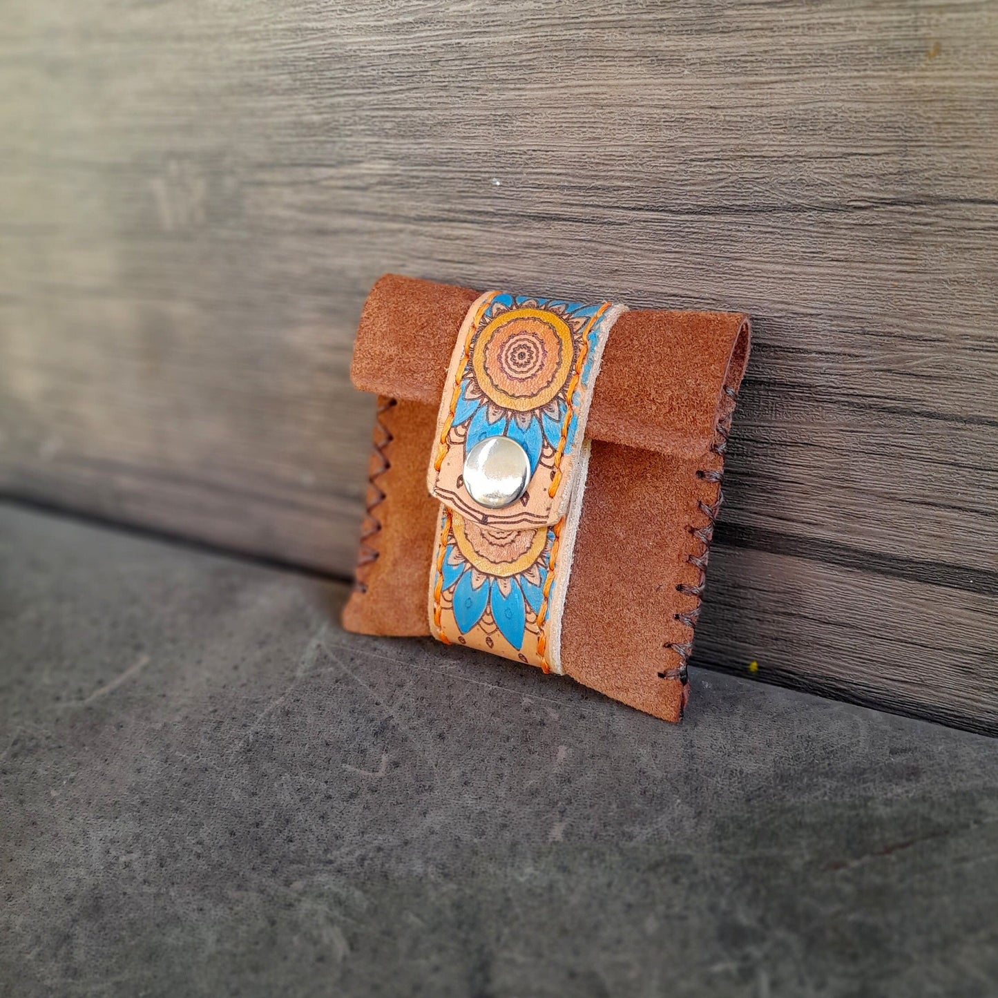 Hand Painted Brown Suede Coin Pouch