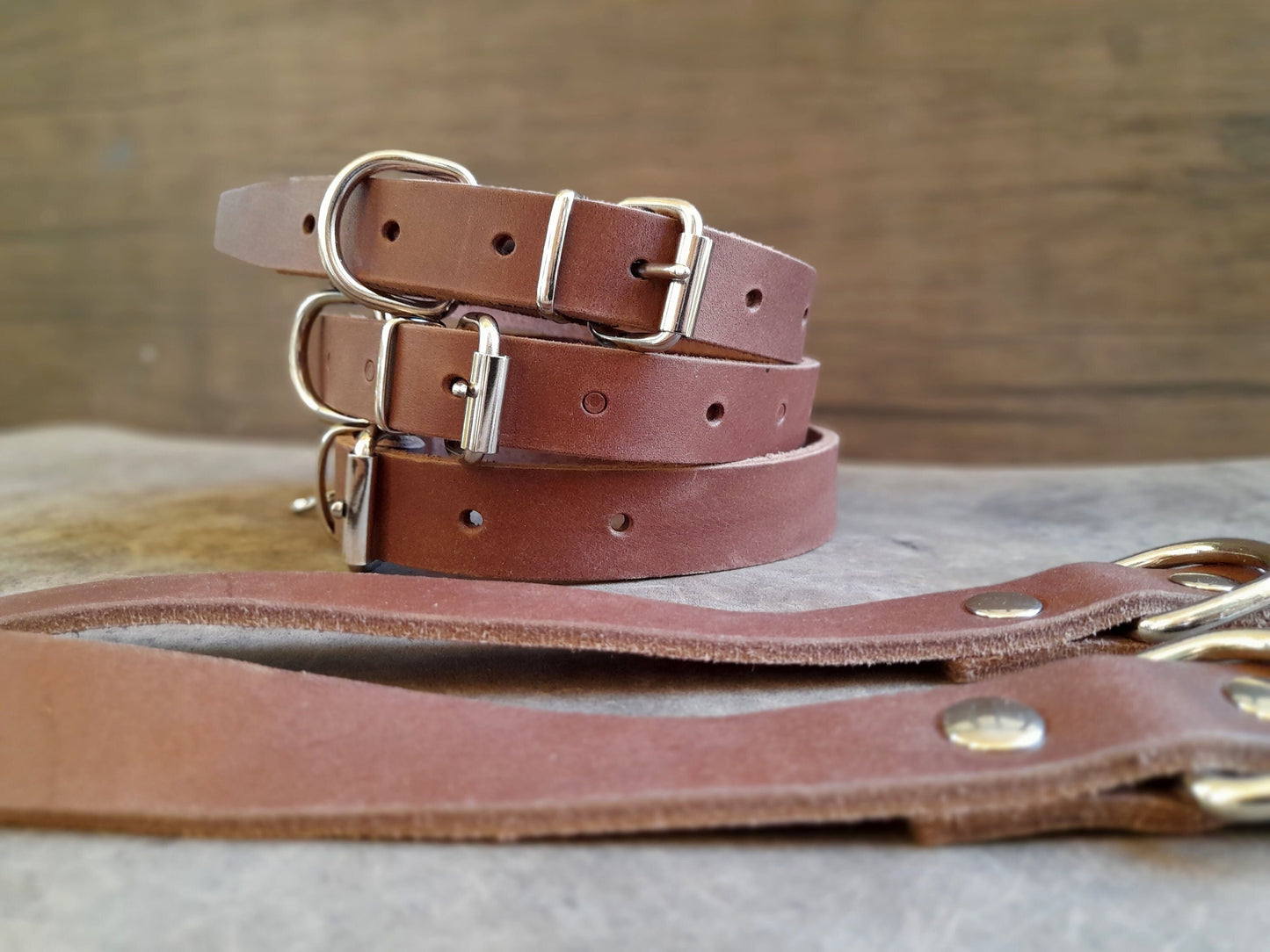 Handmade Brown Leather Dog Collar, S/M size