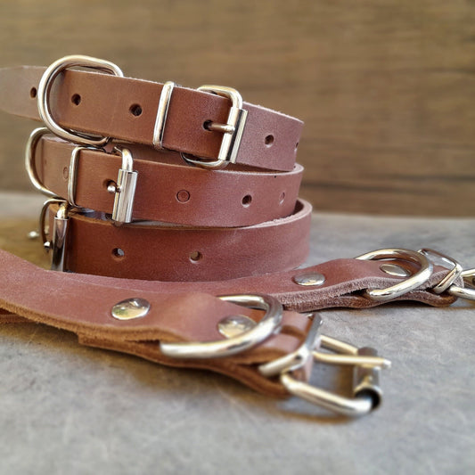 Handmade Brown Leather Dog Collar, S/M size