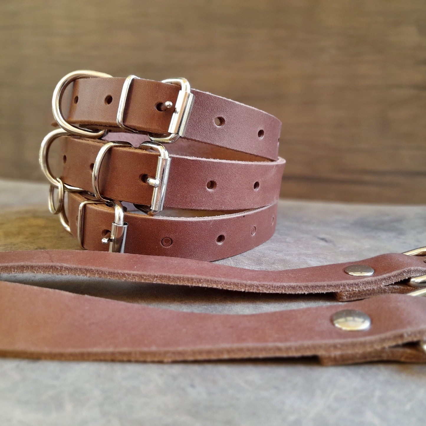 Handmade Brown Leather Dog Collar, S/M size