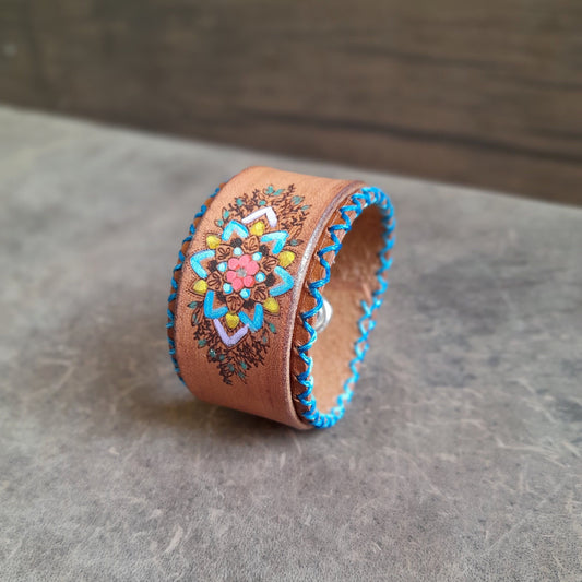 Hand Painted Mandala Flower Leather Bracelet