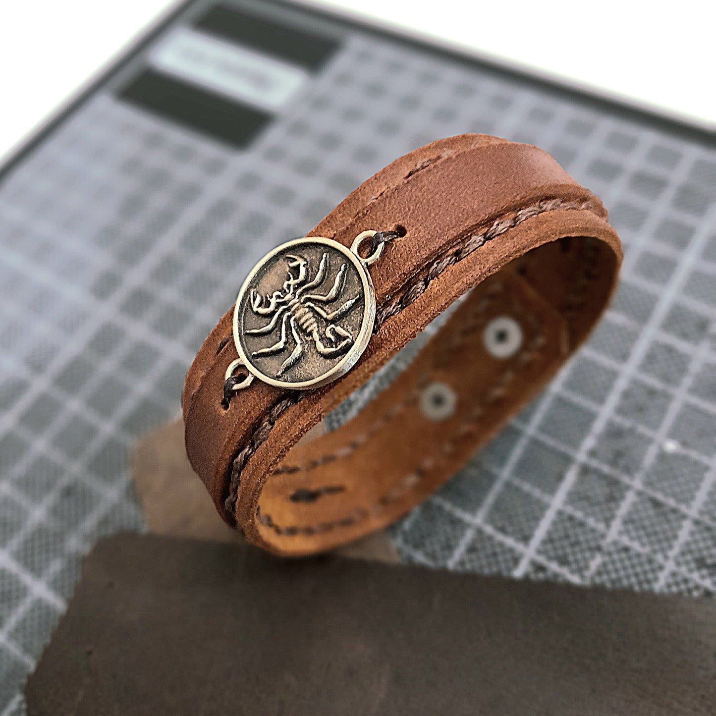 Scorpion Leather Bracelet, Zodiac Jewelry, November Birthday