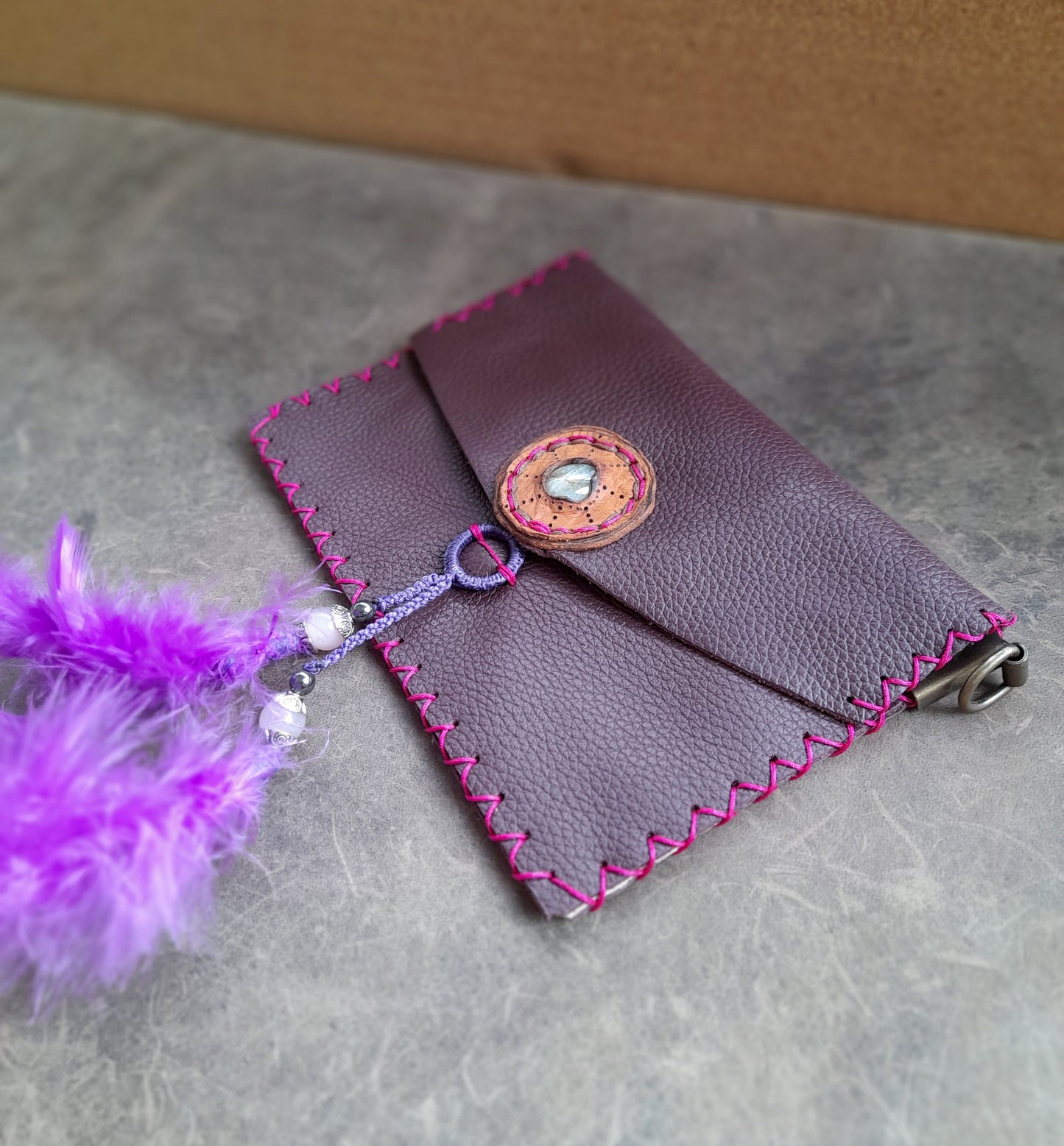 Labradorite Purple Leather Purse