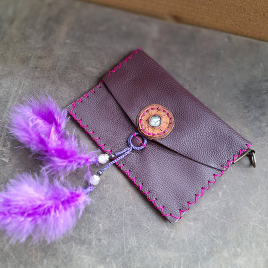 Labradorite Purple Leather Purse