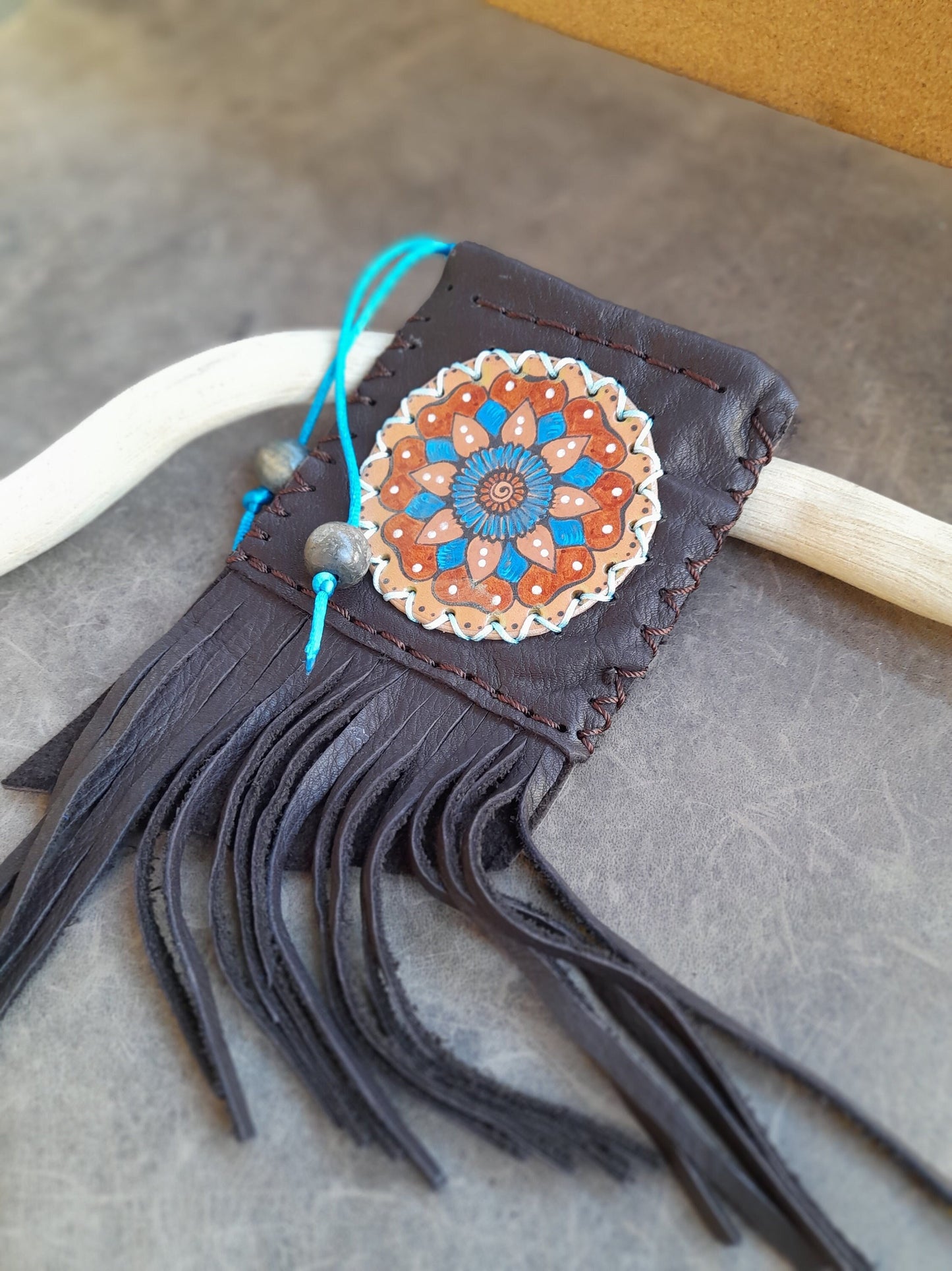 Hand Painted Mandala Leather Pouch