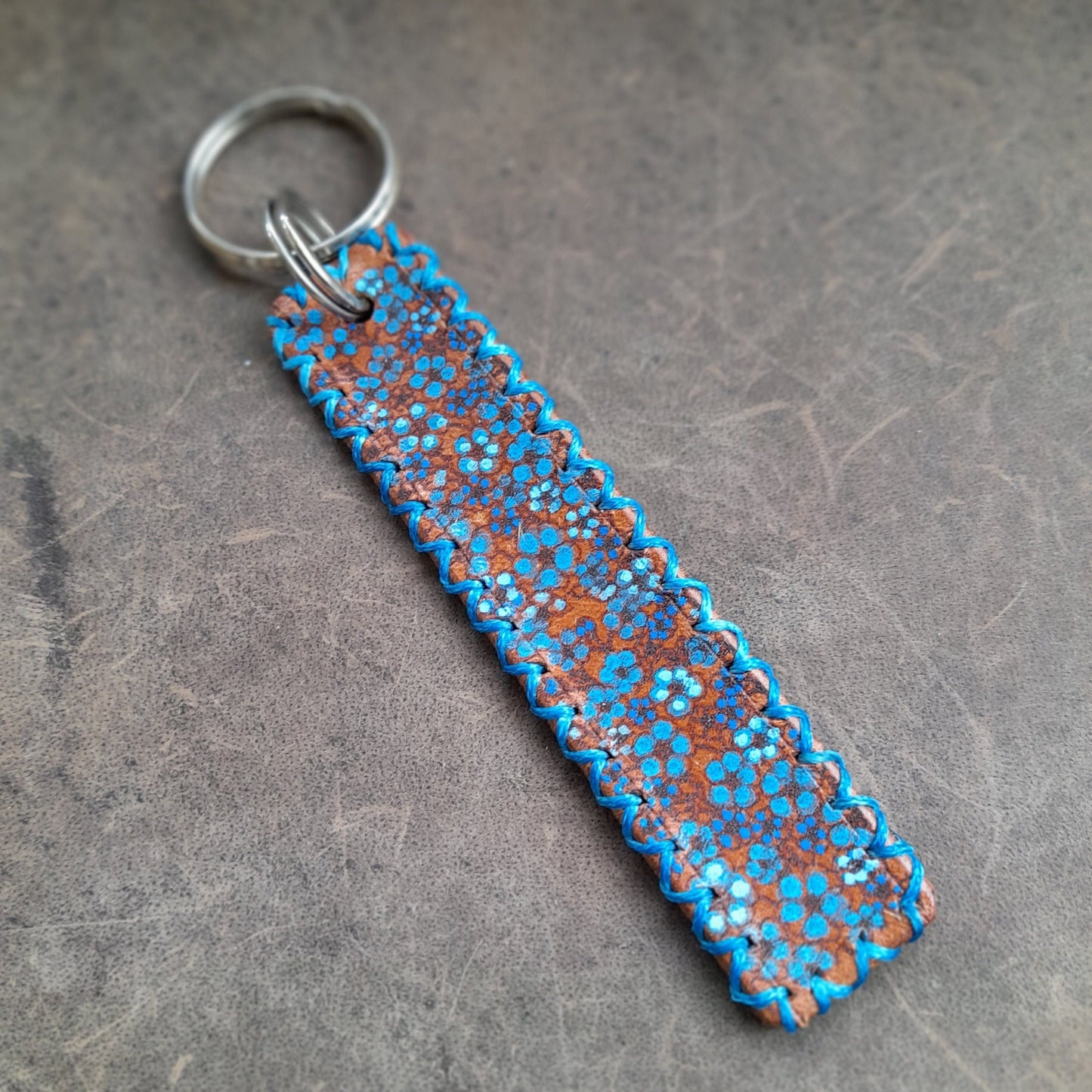 Hand Painted Forget me not Personalized Leather Keychain