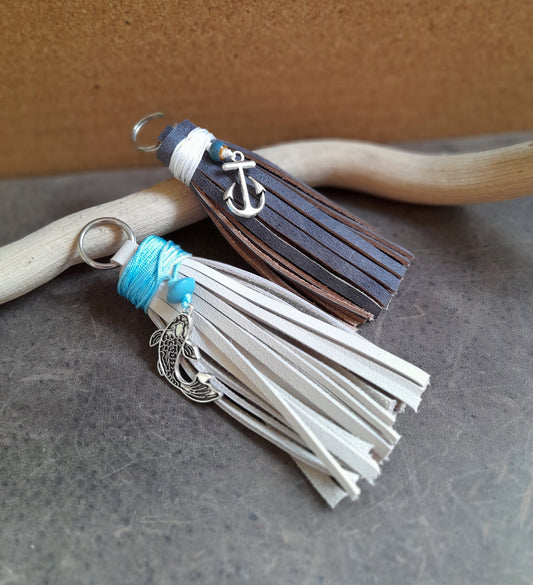 Nautical Leather Tassel Keychains