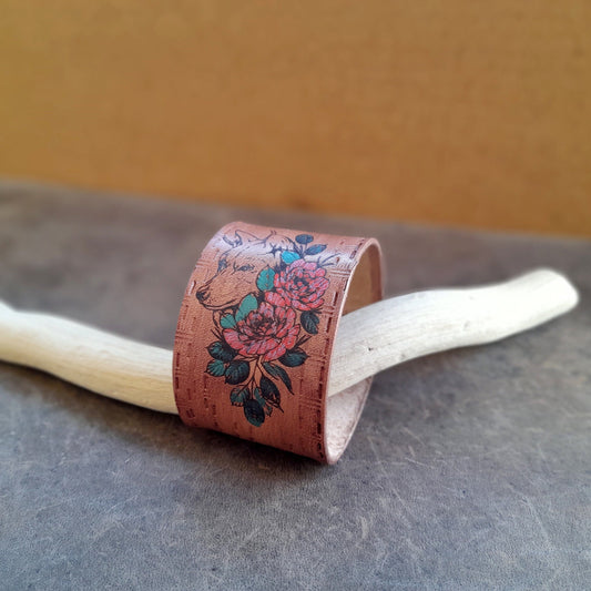 Bracelet en cuir de louve floral peint à la main