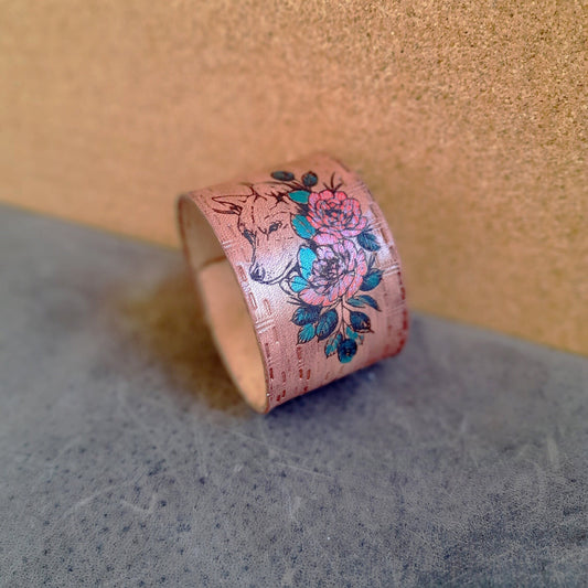 Hand Painted Floral She-Wolf Leather Bracelet