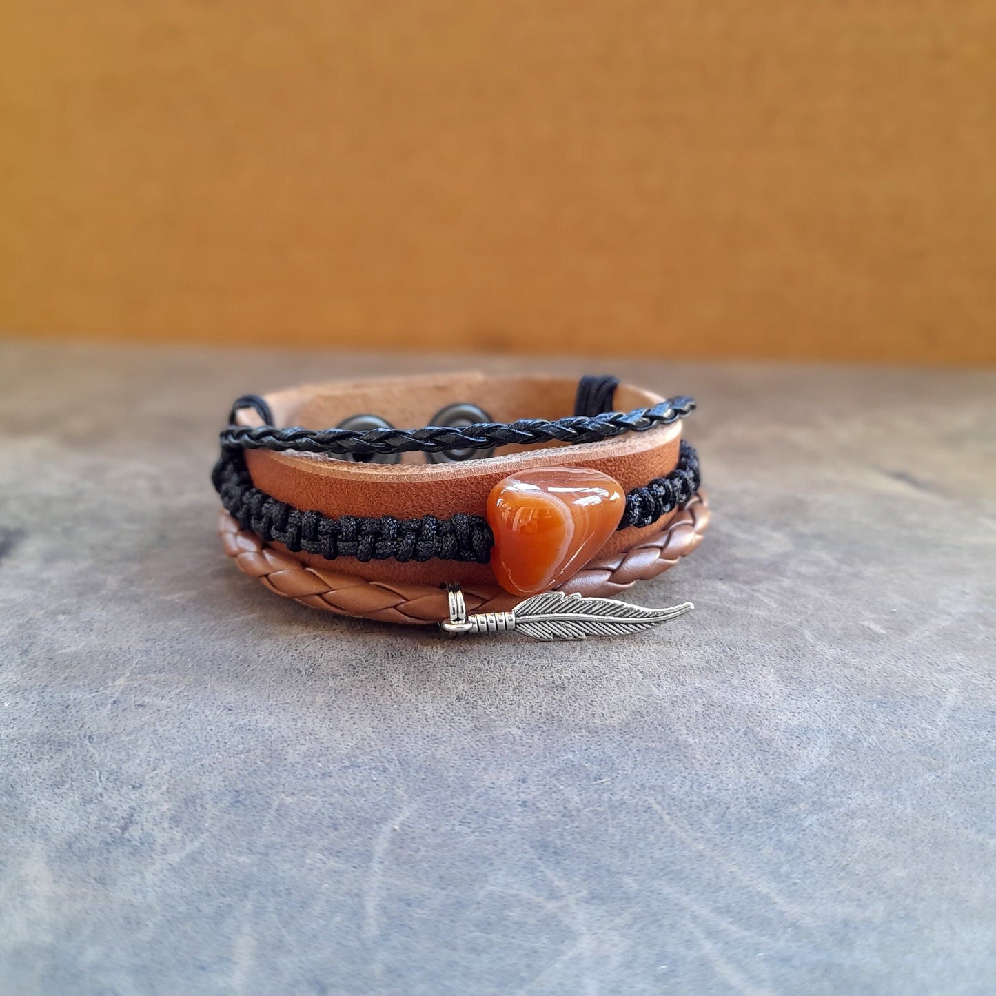 Multistrand Sardonyx Leather Bracelet