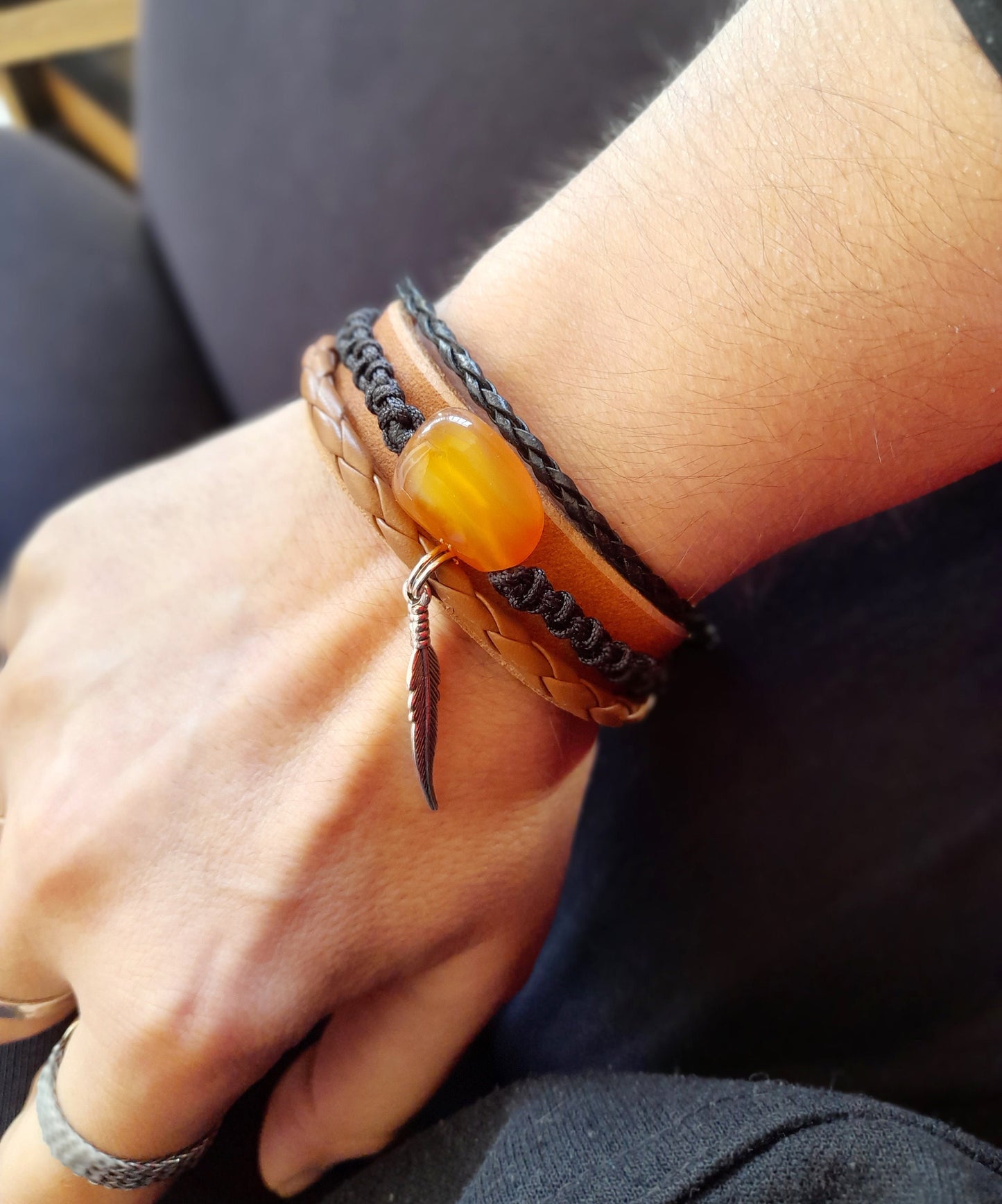 Multistrand Sardonyx Leather Bracelet