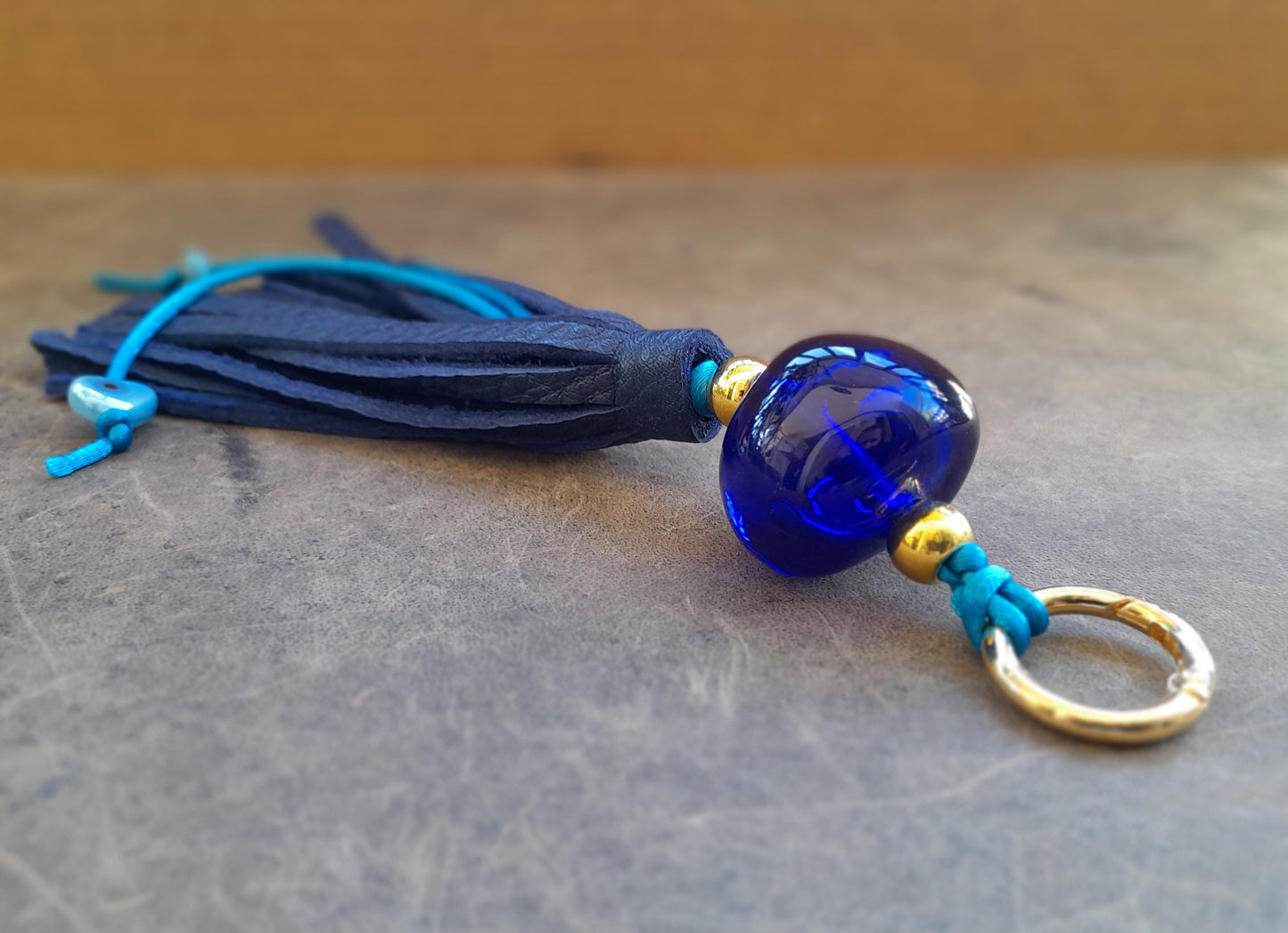 Blue Leather Tassel Bag Charm