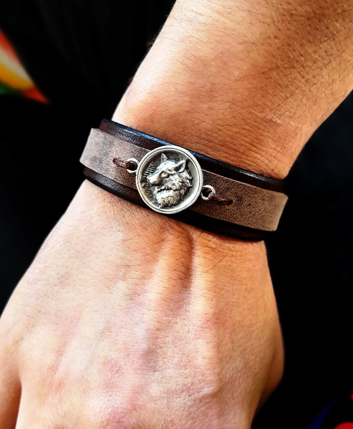 Silver 925 Arctic Wolf Leather Bracelet