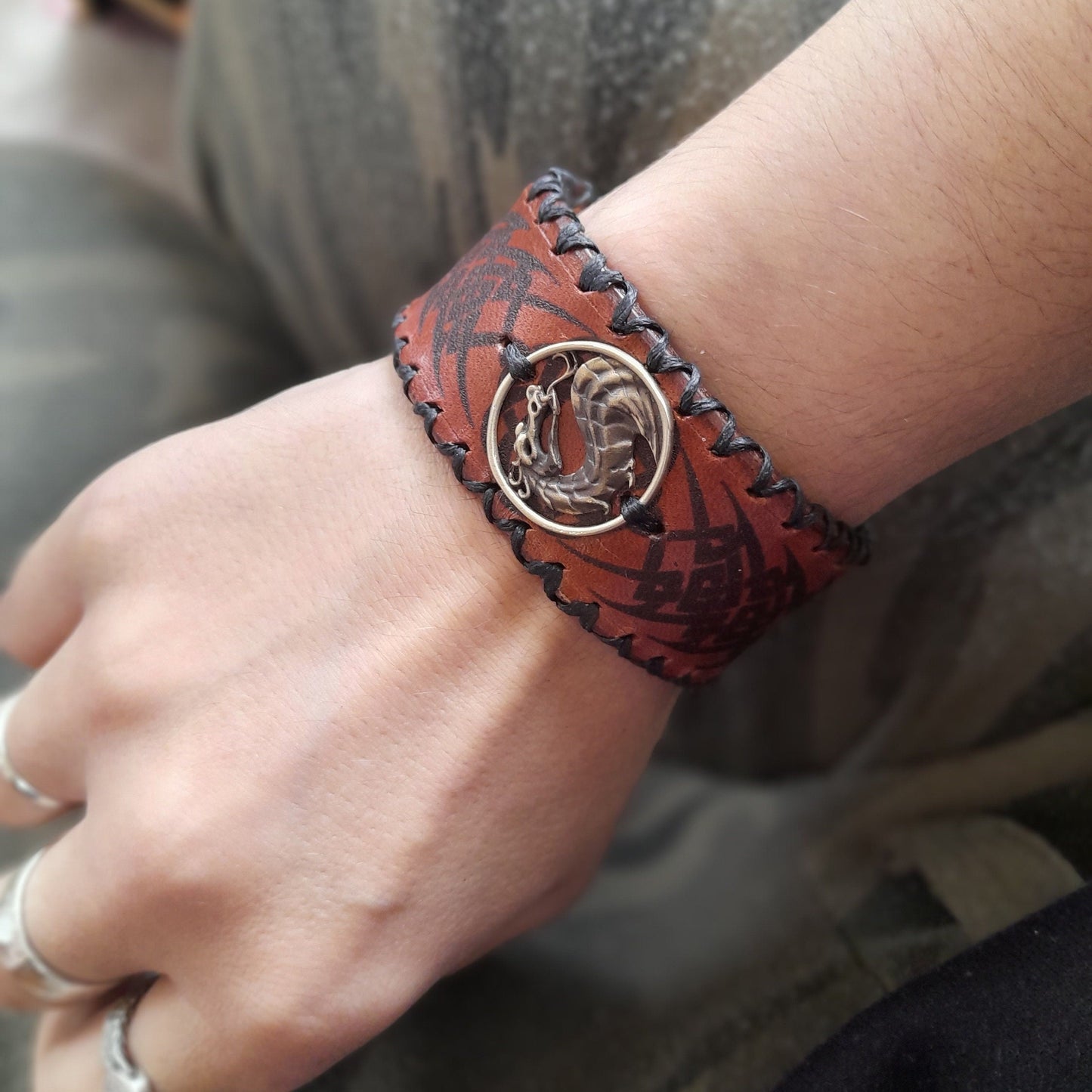 Tribal Dragon Leather Bracelet