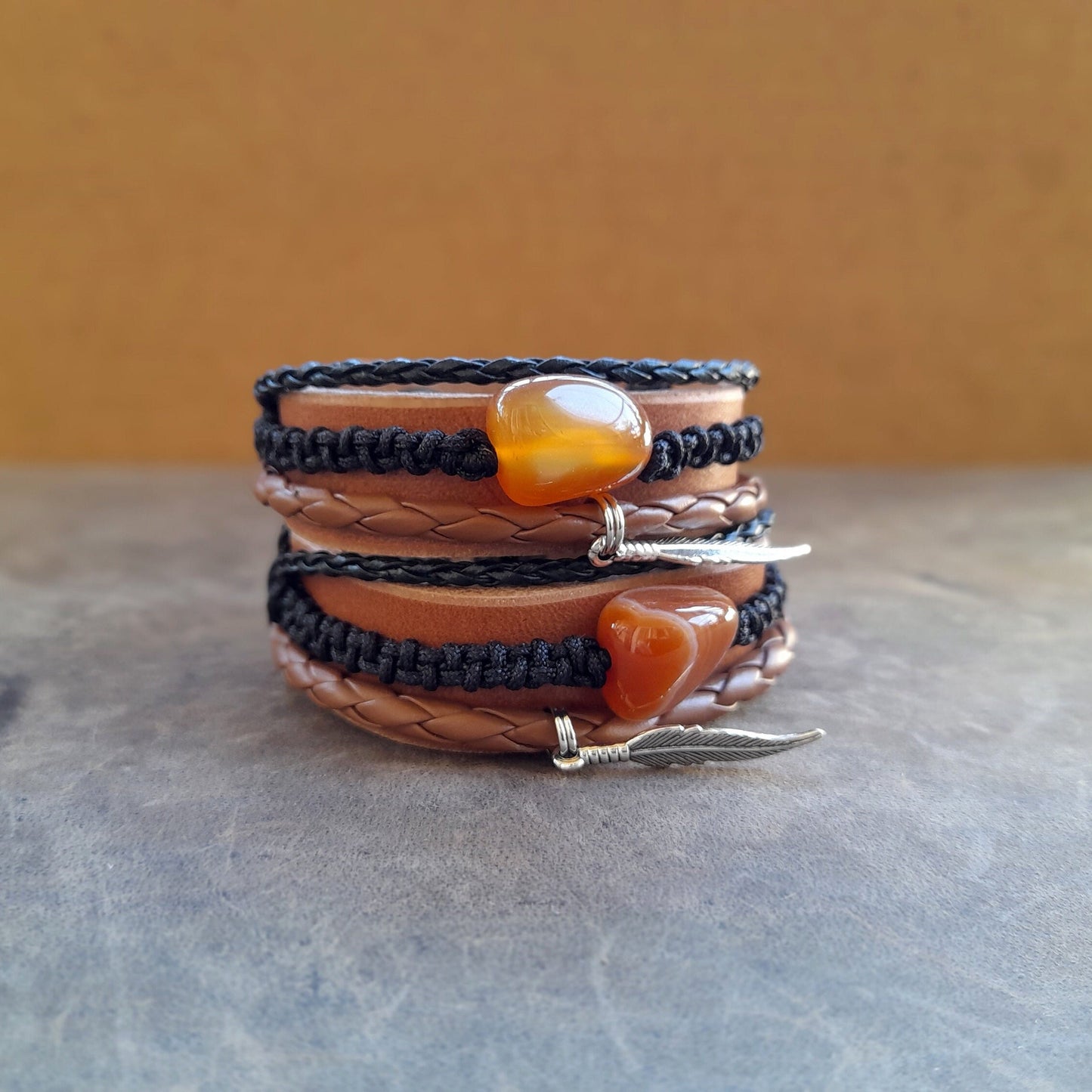 Multistrand Sardonyx Leather Bracelet