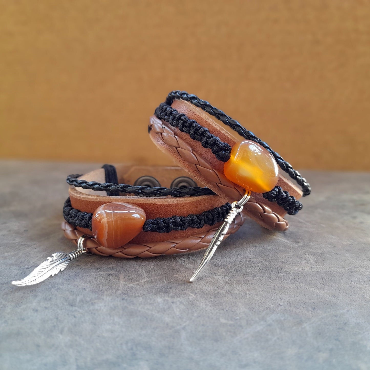 Multistrand Sardonyx Leather Bracelet