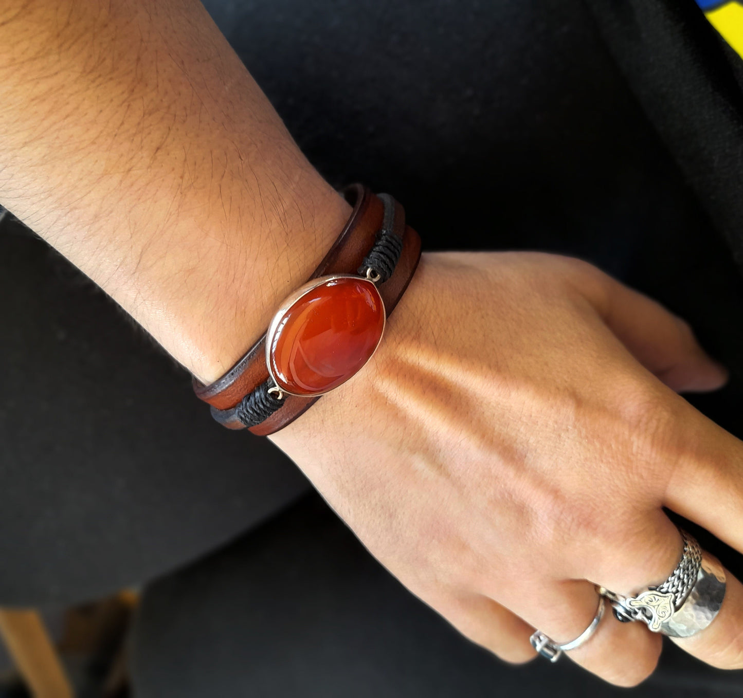 Natural Red Carnelian Bracelet, Silver 925