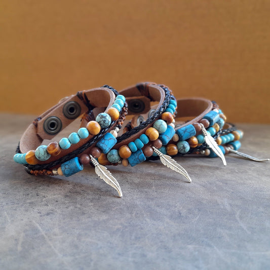 Triple Strand Beaded Leather Bracelet