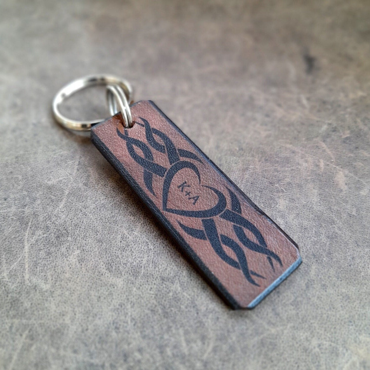 Tribal Leather Keychain with custom initials/monogram engraving