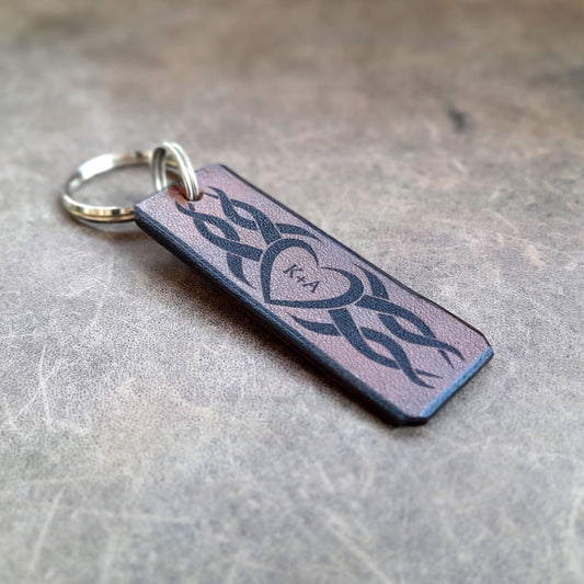 Tribal Leather Keychain with custom initials/monogram engraving