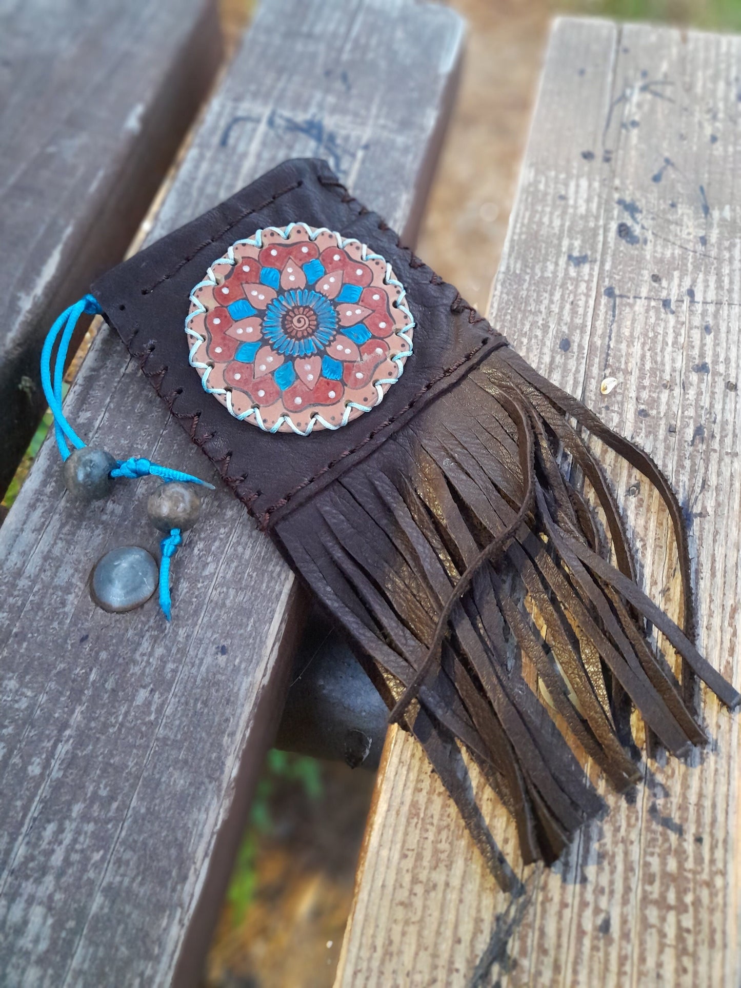 Hand Painted Mandala Leather Pouch