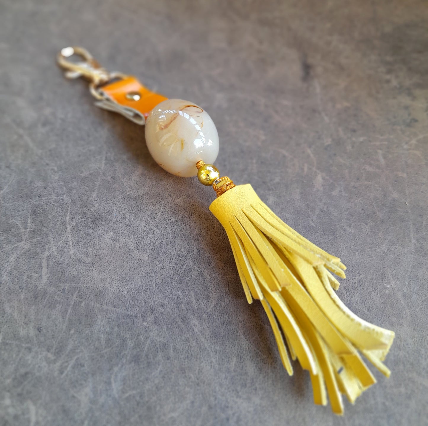 Handmade Leather Tassel Keychain, Yellow/Black