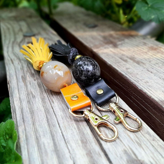 Handmade Leather Tassel Keychain, Yellow/Black