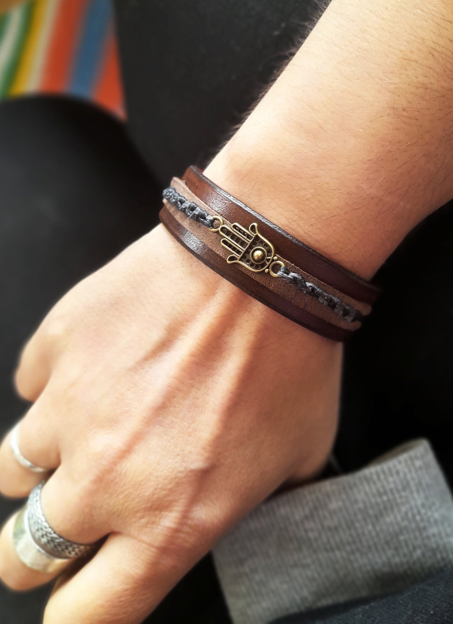 Hamsa Hand Leather Bracelet