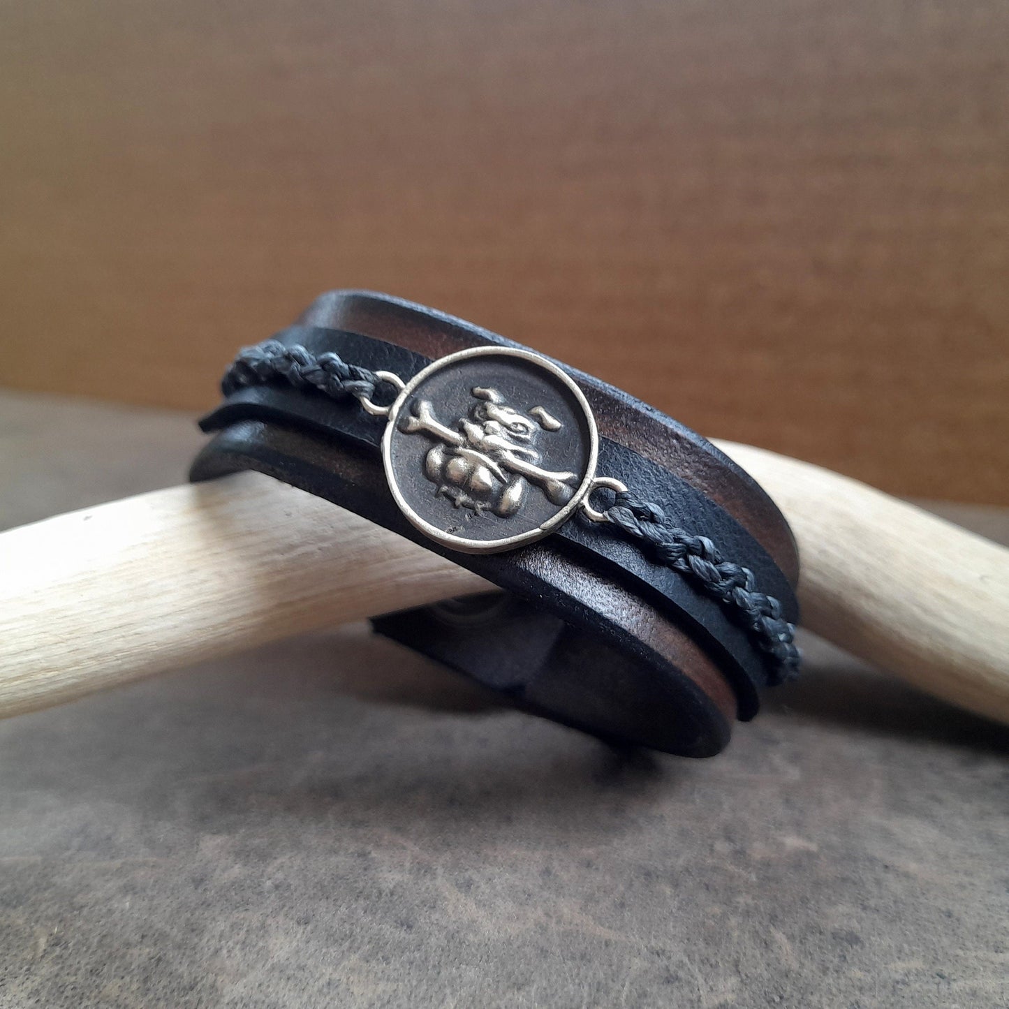 Bulldog Leather Cuff Bracelet