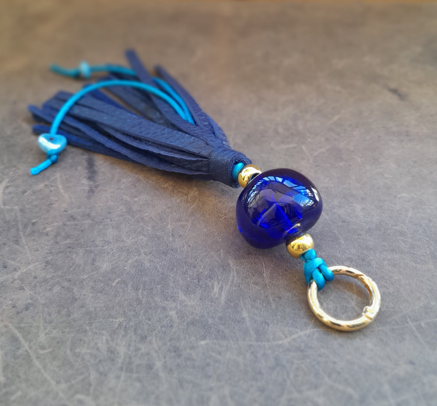 Blue Leather Tassel Bag Charm