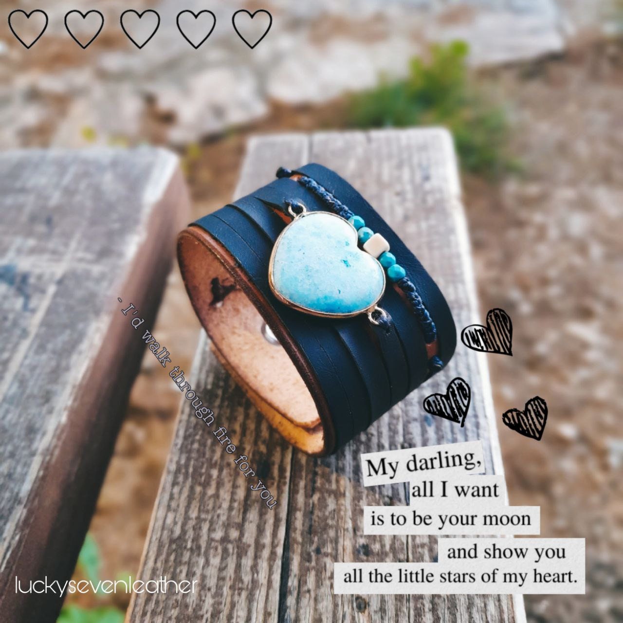 Amazonite Heart Leather Bracelet