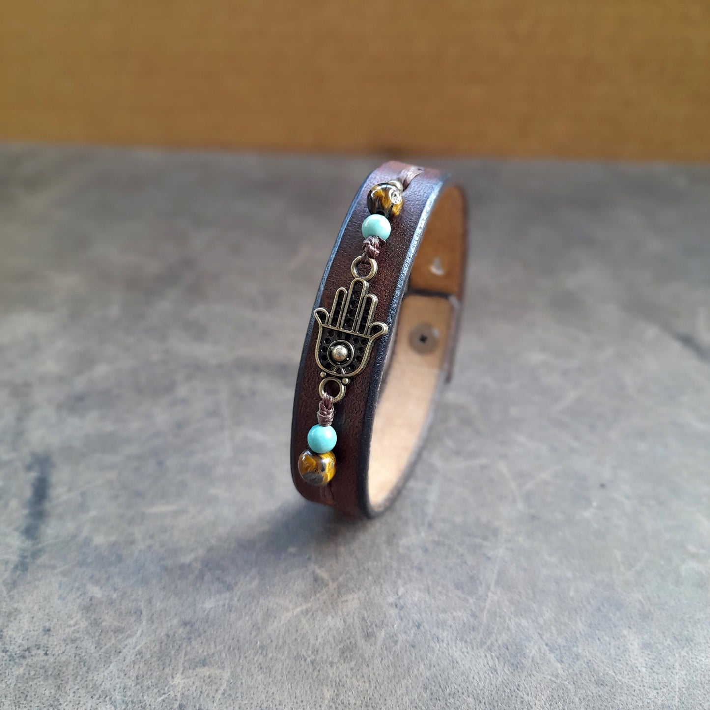 Hamsa Hand Beaded Leather Bracelet