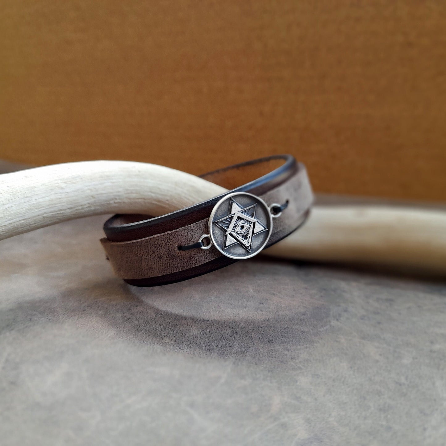 Silver 925 All Seeing Eye Leather Bracelet