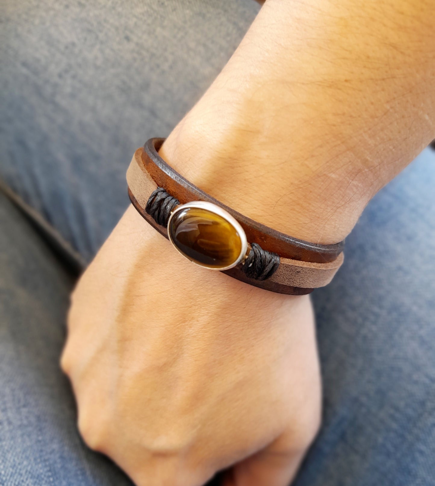 Natural Tiger Eye Bracelet, Sterling Silver