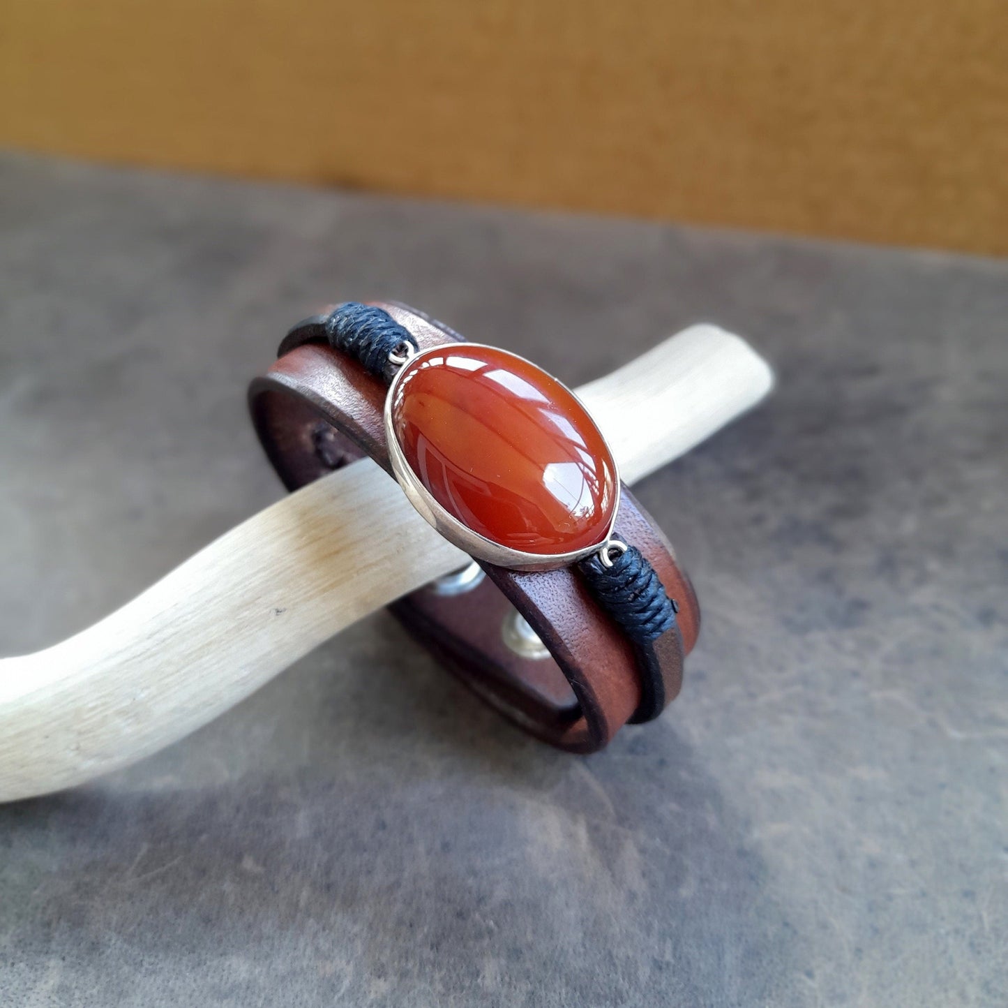 Natural Red Carnelian Bracelet, Silver 925