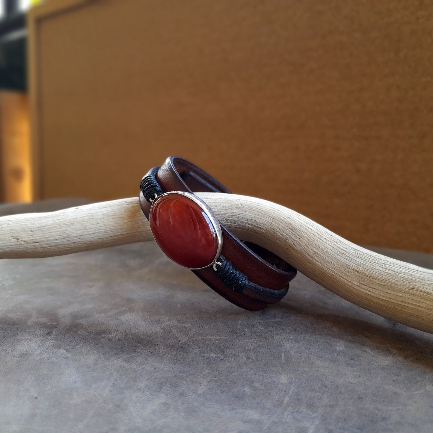 Natural Red Carnelian Bracelet, Silver 925