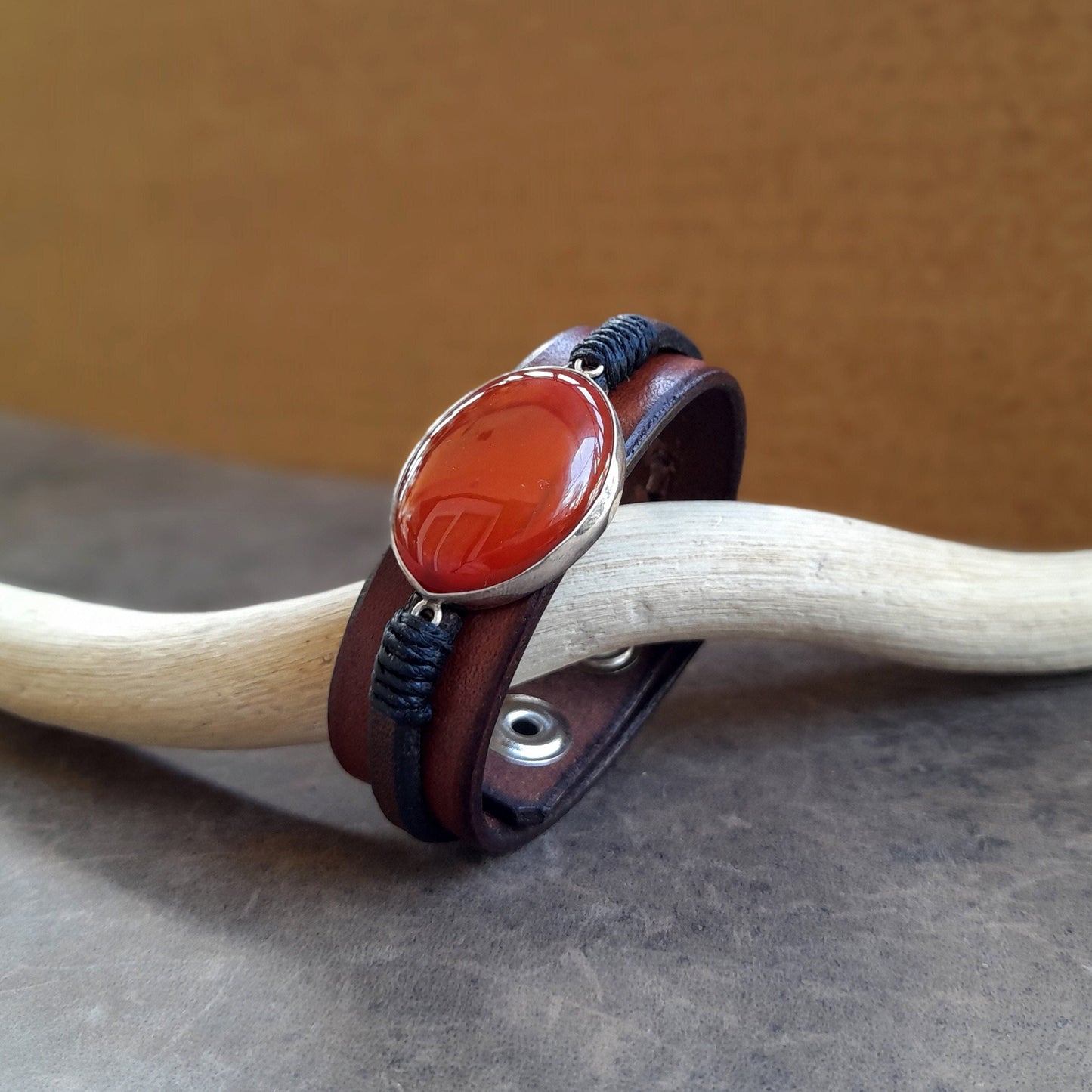 Natural Red Carnelian Bracelet, Silver 925