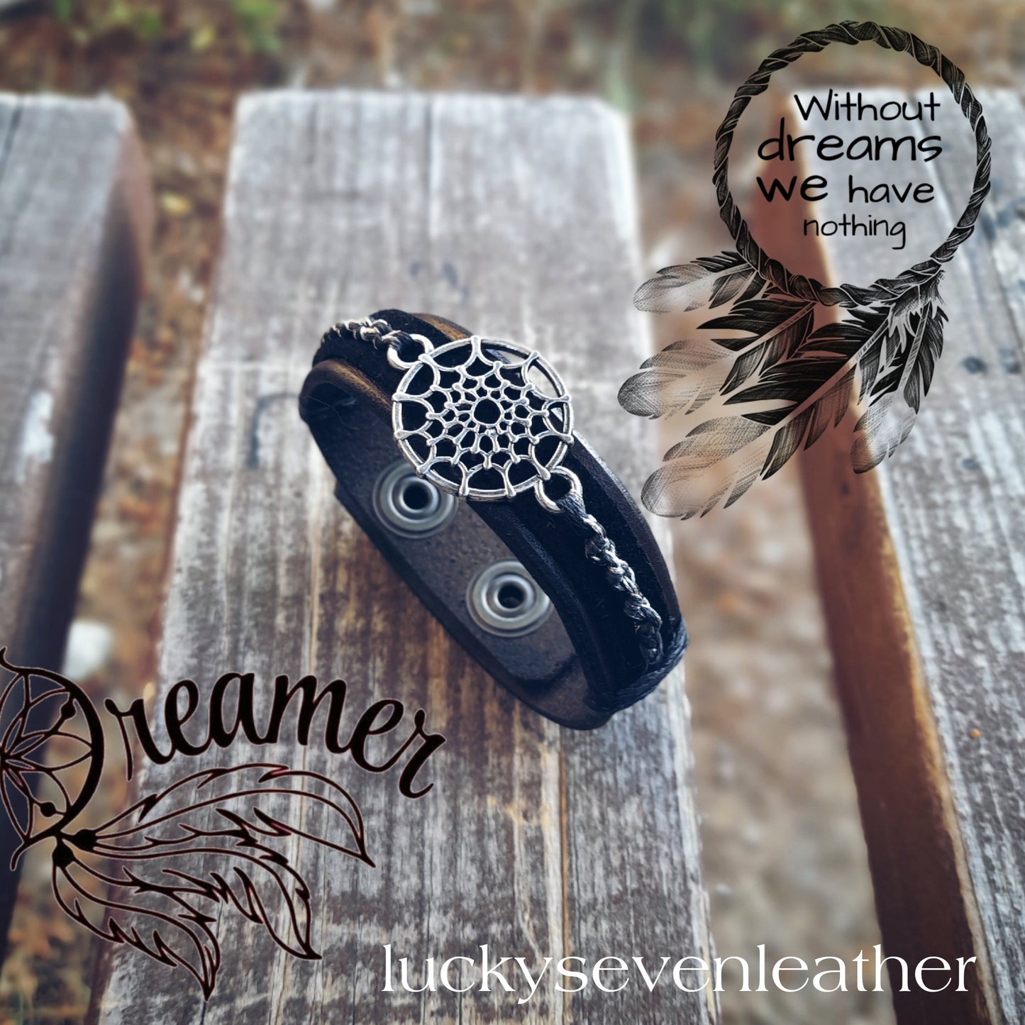 Silver Dreamcatcher Slim Leather Bracelet