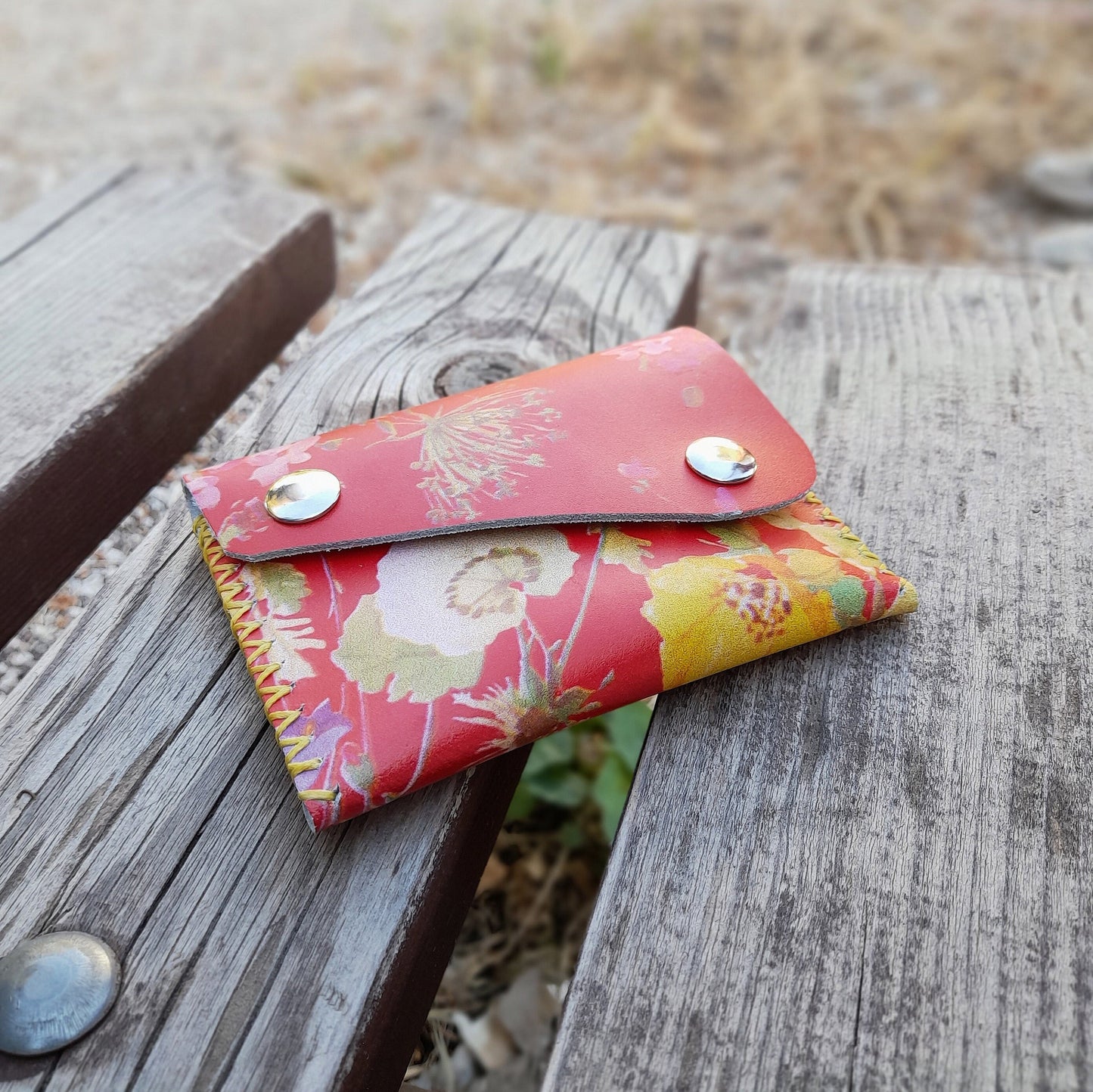 Red Floral Leather Coin Purse