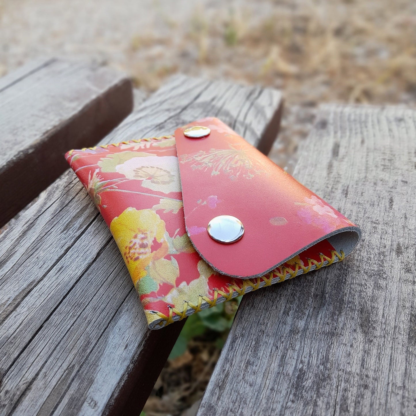 Red Floral Leather Coin Purse