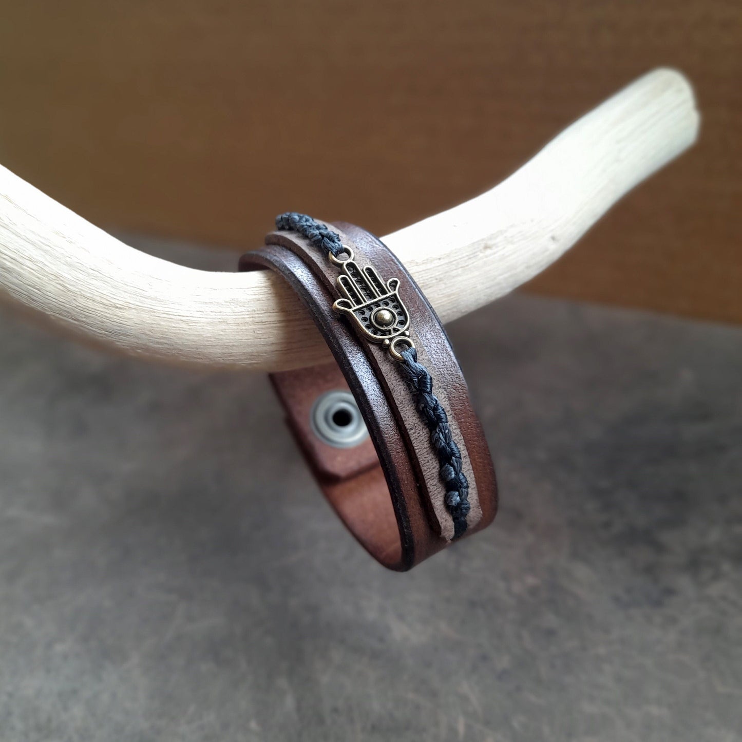 Hamsa Hand Leather Bracelet