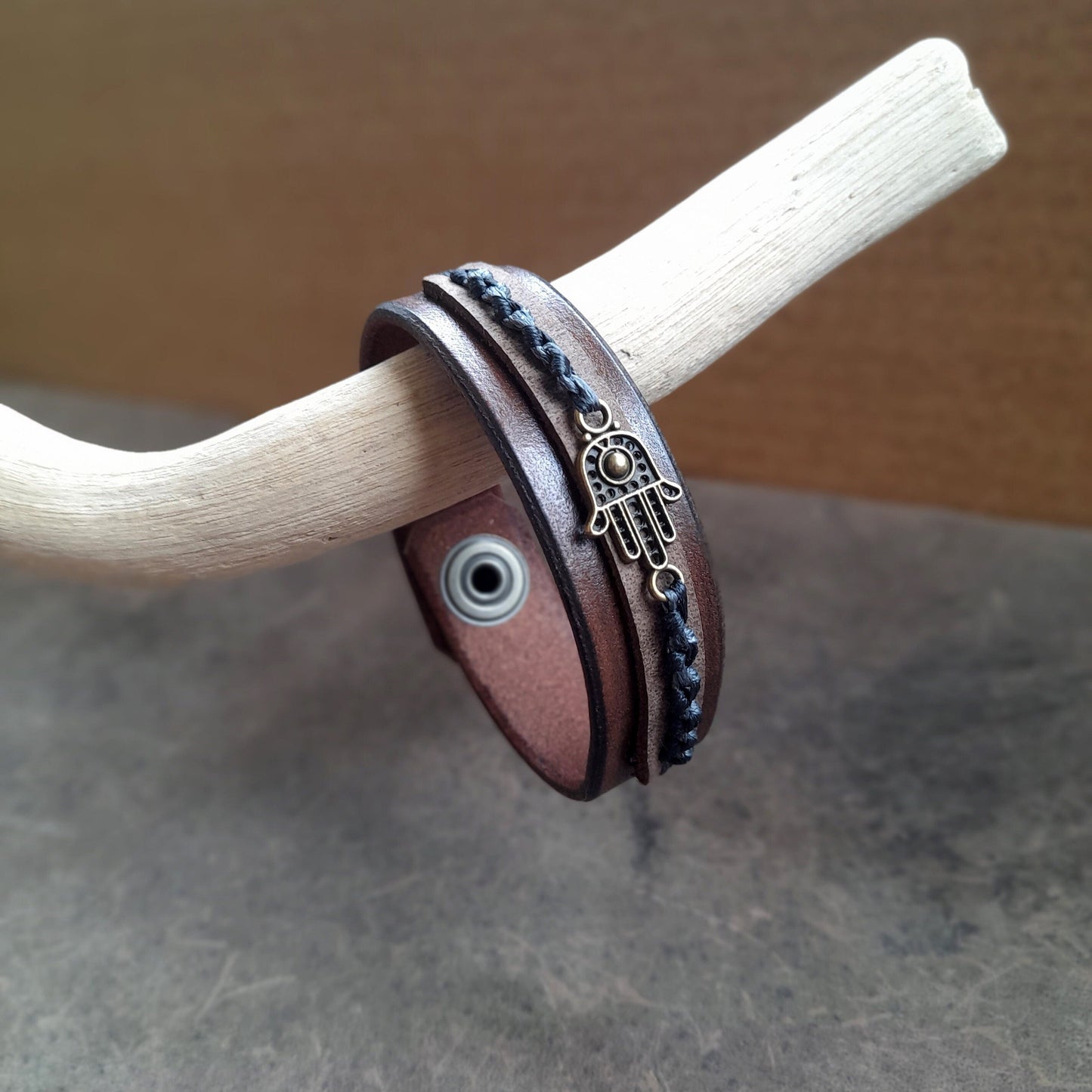 Hamsa Hand Leather Bracelet